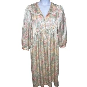 Vintage Aria Womens Pink Green Floral Nightgown Laced Sz M Shabby Chic Victorian
